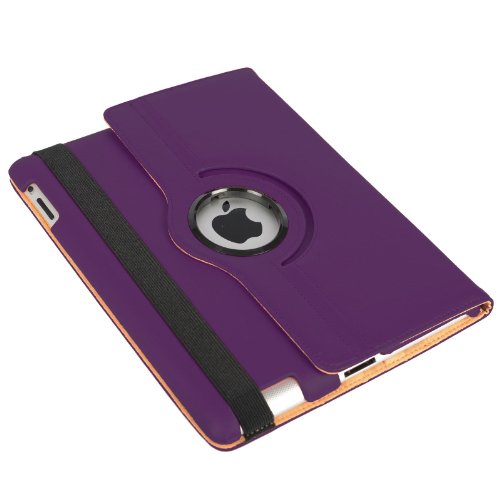 MadCase Apple iPad 4 (mit retina display) Stilisch Muster PU Leder Rotierend Smart Ständer Schutzhülle – kompatible mit iPad 2 und iPad 3 einschließlich Displayschutzfolie & Eingabestift – Glatt Schlicht – Lila - 6