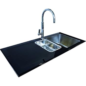 Reflection Glass Kitchen Sink Black 1000mm x 500mm Left Hand Drainer ...