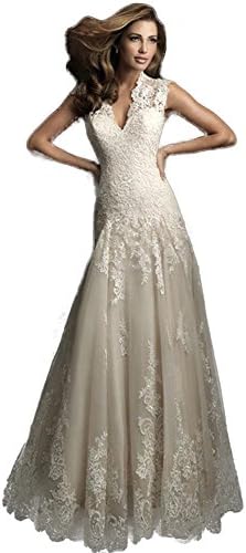 WeWind Women's Wedding Dress Maxi Backless Sleeveless V Neck Lace Dress Ball Gown Wedding Dresses for Bride Bridesmaid , Elegant Dress Slim Lace Dress Evening Fishtail Dress Hollow Princess Style