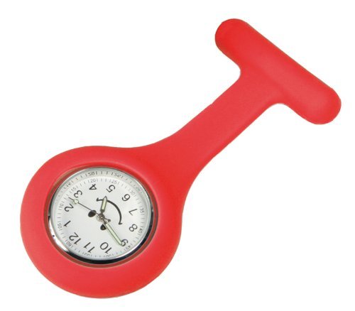 Schwesternuhr Silikon rot Smiley Nadel Tiga-Med Krankenschwesternuhr Pflegeruhr Kitteluhr Pulsuhr
