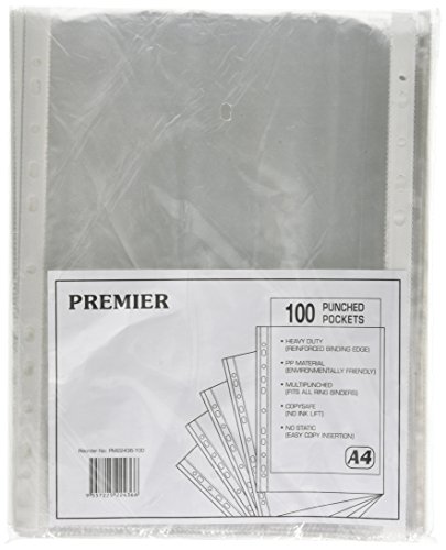 Whitebox - Funda de pl  stico con agujeros para archivador de anillas  A4  100 unidades   transparente