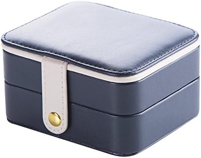 JingU Jewellery Box, Faux Leather Jewellery Case and Display Case 2 Layers with Mirror for Earrings Necklace Jewels Bracelets Organizer Jewelry Storage Box (Dark Blue)
