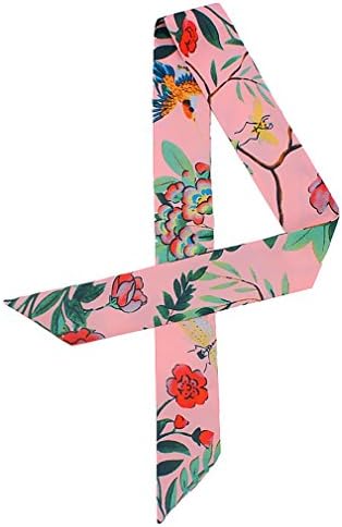 DAMILY Skinny Scarves Womens Pretty Flower Bird Print Headband Scarf Bag Handle Ribbons (Pink)
