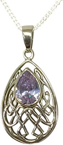 Sterling Silver Pear-shaped Celtic Knotwork Necklace Set With Alexandrite Cubic Zirconia - June