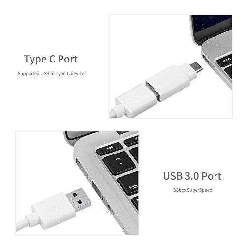 alxum 2-in-1-usb-c zu 3 Ports USB 3.0 HUB mit Gigabit Ethernet Adapter und LAN Kabel Netzwerk Konverter für Geräte der U89 New MacBook 2016, Chromebook Pixel mit 0,98 FT/30 cm Kabel (Unibody-Aluminium) - 3