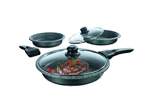 Kochwerk 04569 Pfannen Set Click on, 7-teilig, abnehmbare Griffe für alle Herdarten geeignet, Backofengeeignet bis 280 Grad, Aluminium, grau, 24 cm
