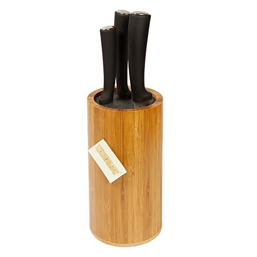 spécification Elitehousewares WoodLuv Lot de cuisine Bloc à couteaux universel rond en bambou Rest Support organiseur