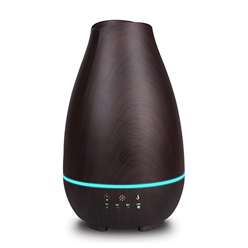 500ml Humidificador aromaterapia Ultrasónico, Difusor de Aromas/ Aceites Esenciales, bastante silencioso, Auto-Apaga, 7-Color LED, Ajuste de Tiempo Fijo (Grano de Madera)