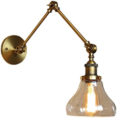 MOOOY Brass Antique Loft Vintage Wall Light Glass Swing Long Arm Wall Lights Fixtures Industrial Retro Wall Lamp(Copper)