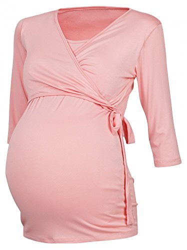 Happy Mama. Women's Maternity Nursing 2in1 Bolero Top Shirt 3/4 Sleeve. 458p (Apricot, UK 12, L)