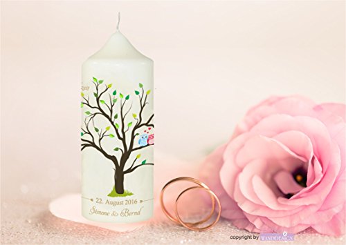 Kerze für die Hochzeit Hochzeitskerze mit eigenem Namen und Datum Traukerze Brautkerze (Motiv 1) Weiß - 2