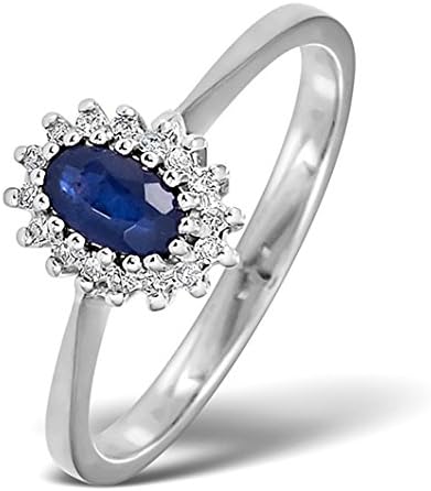 TheDiamondStore |Oval Blue Sapphire And Diamond Cluster Ring In 9K White Gold - Size M