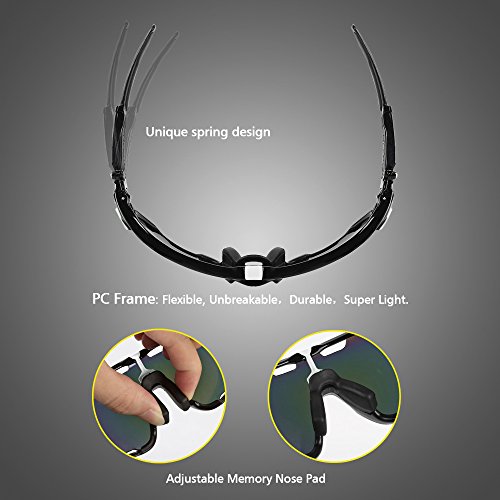 LeaningTech Unisex Fahrradbrille Sonnenbrille für Herren und Damen, Polarisiert Radbrille Sportbrille Schutzbrille mit 5 Wechselgläser, UV400 Schutzbrille für Sport Radfahren Skifahren Fishing Angeln Reiten Fahren Laufen Joggen Golf - 3