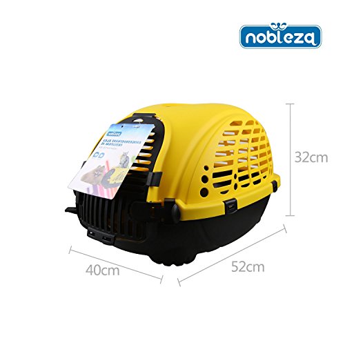 Transportín rígido para perros o gatos Nobleza, color amarillo y negro, largo 52cm.