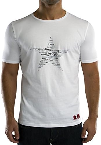 Retro Red Twisted Star Mens Printed Short Sleeve Crew Neck White Soft Cotton Designer T Shirts - Size S Small Fits 36 Inch Chest