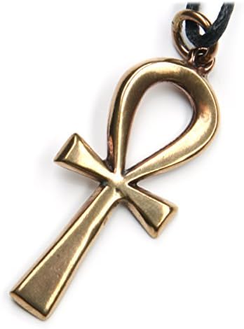 Ankh Egyptian Bronze Pendant Necklace Jewellery, incl black cotton cord, Pendant total length: 5cm