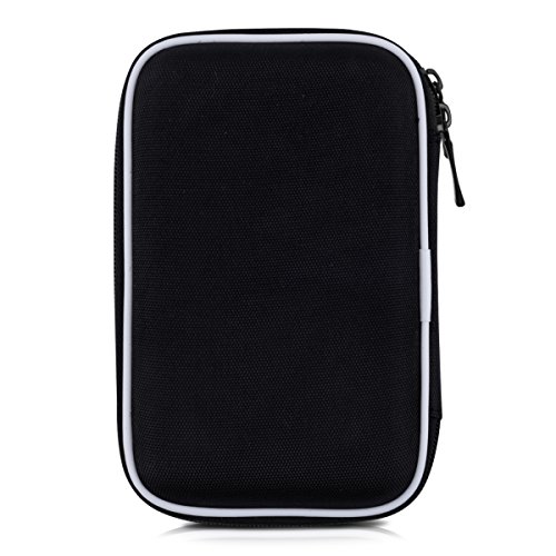 kwmobile Hardcase Tasche Hülle für externe Festplatten (2,5″) mit Blumen Spitz Umriss Design – Schutzhülle in Weiß Grau Schwarz - 2
