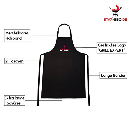 Grillschürze von STAR-BBQ | Küchenschürze Kochschürze – Die elegante Schürze, die Ihre Kleidung vor Grillgeruch und Fettspritzern schützt, schwarz mit Taschen für Männer - 3