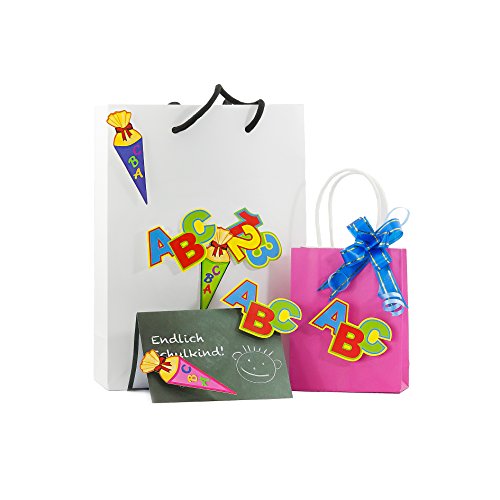 Oblique-Unique® ABC Schultüte 123 Zahlen Buchstaben Tisch Dekoration zur Schuleinführung – Konfetti Zuckertüte Einschulung Schulanfang - 3