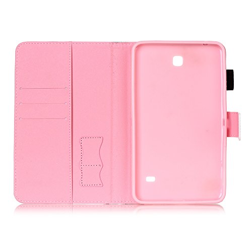 Für Samsung Galaxy Tab 4 7.0 Zoll SM-T230 Leder Tasche Hülle,Für Samsung Galaxy Tab 4 7.0 Zoll SM-T230 Leichter Wallet Kickstand Hülle,Herzzer Mode Hübsch [Rosa Eule Gedruckt] Shockproof Kratzfest PU leder Mappen Geldbeutel Folio Abdeckung mit Karte Bargeld Schlitz Weiche TPU Innere Kasten Hülle Case für Samsung Galaxy Tab 4 7.0 Zoll SM-T230 + 1 x Frei Rosa Handy Halterung Ständer + 1 x Frei Rosa Stift Stylus - 5