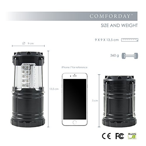 Ultra Hell & Tragbar, LED Camping Laterne zum Wandern, Zelten, Reisen, Angeln & Fischen, auch als Notfallleuchte & Notfalllampe und mehr! (zusammenklappbar, wasserabweisend) + Hänger! - 7