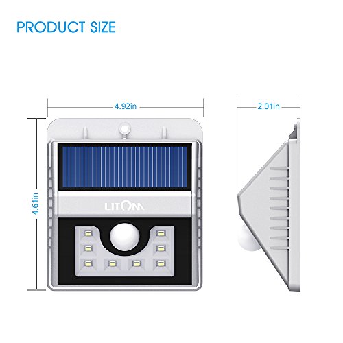 Litom Solarleuchten, Solar Wandleuchte,Solar Außenleuchte 8 helle LED drahtlose Solarleuchte fürGarten, Zaun, Garten, Garten Deko, Garage, Treppe usw. Silber 2 Stück - 7
