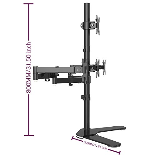 Suptek Monitorhalter Tischhalterung Standfuß mit 2 Armen für 4 Monitore 10″-27″(25-68cm) LCD LED TV Bildschirme Flachbildschirm, Belastbarkeit:10 kg/pro Monitor, neigbar, schwenkbar 360°, höhenverstellbar - 4