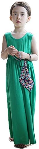 KKia Little Girls Bohemian Beach Drawstring Sleeveless Chiffon Maxi Summer Dress 2-7Y, Multicoloured - Green, 6-7 Years