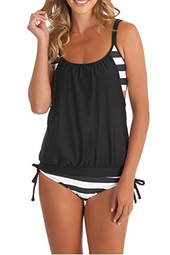 ASCHOEN Damen Bikini Set Streifen Zweiteilig Schwimmanzug Tankini Bademode Strand Bikini