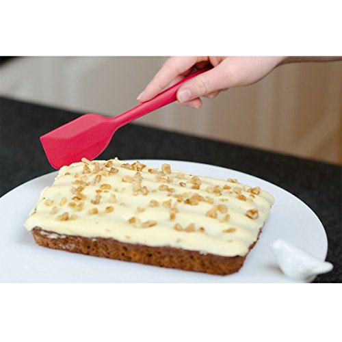 Silikon Mixer Teigschaber Backpinsel Set – Silikonschaber Küchengeräte Kleine Schmal Teigspachtel – Backzubehör Küchenhelfer Set Topfset Kochbesteck – mit stabilem Edelstahlkern zum Kuchen Backen und Mixen, Einteilig, 28cm in Rot - 6