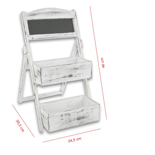 Holz Etagere oder Pflanztreppe mit Tafel Modell „Chalet“ in weiß gekalkt - 4