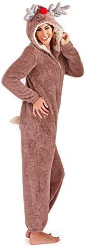 by Loungeable Boutique Womens Luxury Christmas Reindeer All in One Sleepsuit