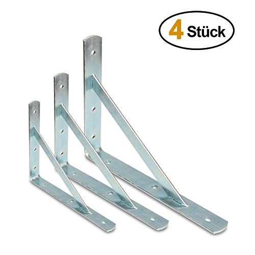 PRIOstahl® Schwerlastträger verzinkt | REGALTRÄGER mit SCHRAUBEN & DÜBEL | 200 x 250 mm | Winkelträger Metall | Schwerlastkonsolel | Regalwinkel | Regalhalter (4 Stück)