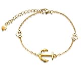 Unendlich U Damen Mädchen Anker Armband 925 Sterling Silber Zirkonia mit Zwei Herzen Armkette Verstellbar Charm Armband