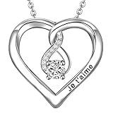 LOVORDS Collier Femme Gravé Je t'aime en Argent 925/1000 Pendentif Cœur et Infini Cadeau Amoureux pour Elle Mère Maman Mamie Fille