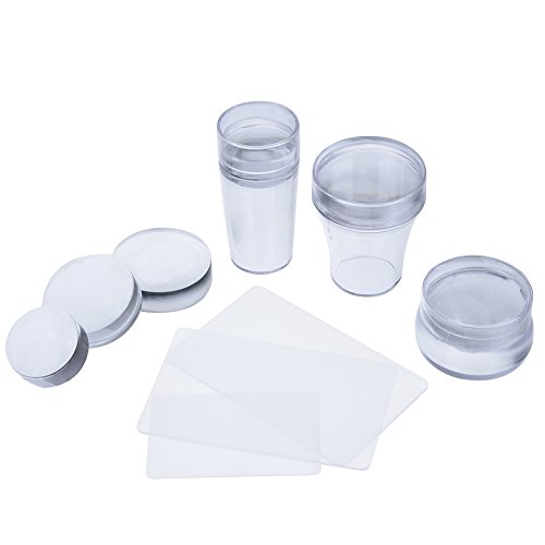 eBoot Clear Nail Art Jelly Stamper Plate Scrapers Set, 3 Different Stamper and 3 Different Replaceable Silicone Heads