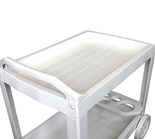 Servierwagen 2 Ebenen Weiß Rollwagen Rollbarer Getränkewagen Grillwagen – Weiß - 2