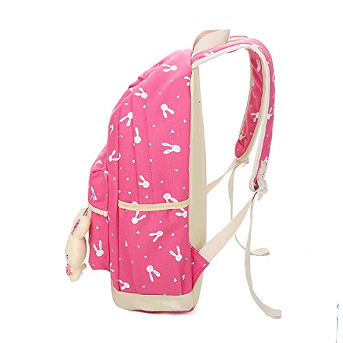 Sac à Dos Scolaire Enfant Fille 4 en 1 Cartable de Loisir en Toile Sac à dos + Sac à Main + Sac d'Épaule + Sac à stylo, Voyage Camping Randonnée Sac à dos (Rose)