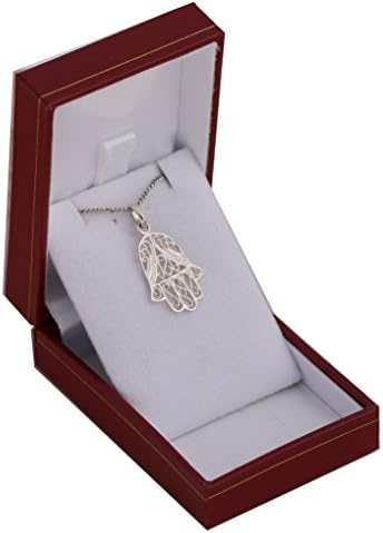 Hamsa Hand of Fatima Pendant and Chain set in 925 Sterling Silver Real Gift