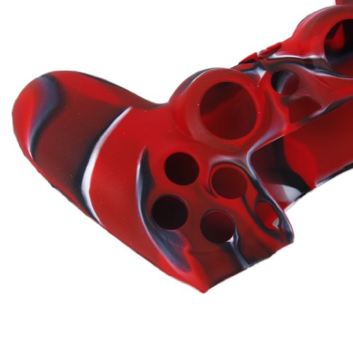 Skin Camo Silikon Schutzhülle für PS4 Controller – Rot mit Schwarz - 4