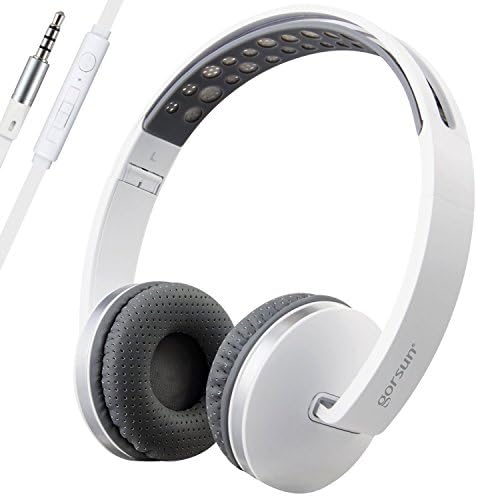 Gorsun Foldable Lightweight Headset with Microphone and Volume Control on ear headphones for iPhone and Android phones(White)