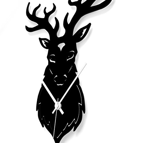 Wandkings Wanduhr „Hirschkopf“ aus Acrylglas, in 11 Farben erhältlich (Farbe: Uhr = Schwarz matt; Zeiger = Weiß) - 2