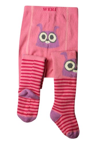 Weri Spezials Baby-Unisex ABS Terry Sole Anti Non Slip Rabbit Tights 12-18 Months Rose