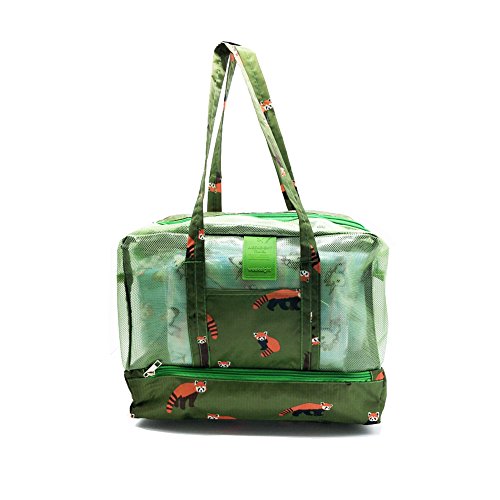 DOWE Sac multifonctionnel de stockage de voyage de sac fourre-tout à plage de maille avec la région imperméable de zone de stockage de chaussures de zone sèche, sac à couches (Green Coon)