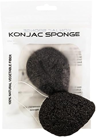 Vigo Beauty - Pure Konjac Sponge with Bamboo Charcoal - Teardrop Shaped Facial Konjac Sponge for Normal to Oily Skin - Natural Biodegradable Exfoliation Sponge