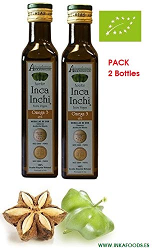 Aceite de SACHA INCHI, BIO, 93% omega 3-6-9 vegetal. Pack de 2 Botellas de 250 mL