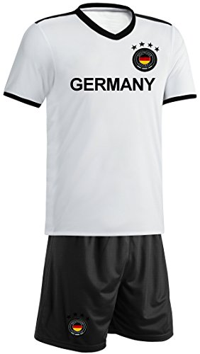 Deutschland Kinder Trikot Set Fußball Fan Zweiteiler Weiss Schwarz Größe 140
