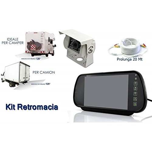 Terryshop74® Kit retromarcia auto camion monitor specchio retrovisore 7'' telecamera 18 led +cavo 20 metri