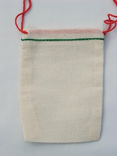 Celestial Gifts 7x9.5 Cm Green Hem Red Double Drawstring Cotton Muslin Bags 50 Count Pack