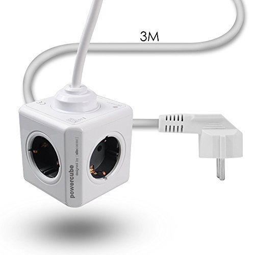 Allocacoc PowerCube 2 x USB Port 5V/2.1A mit 4 Verteiler 3M Verlängerungskabel Power Strip Steckdose 230V Schuko, Grau - 7